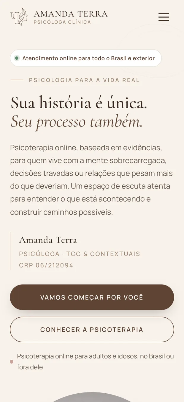 Versão mobile do site da Amanda Terra.