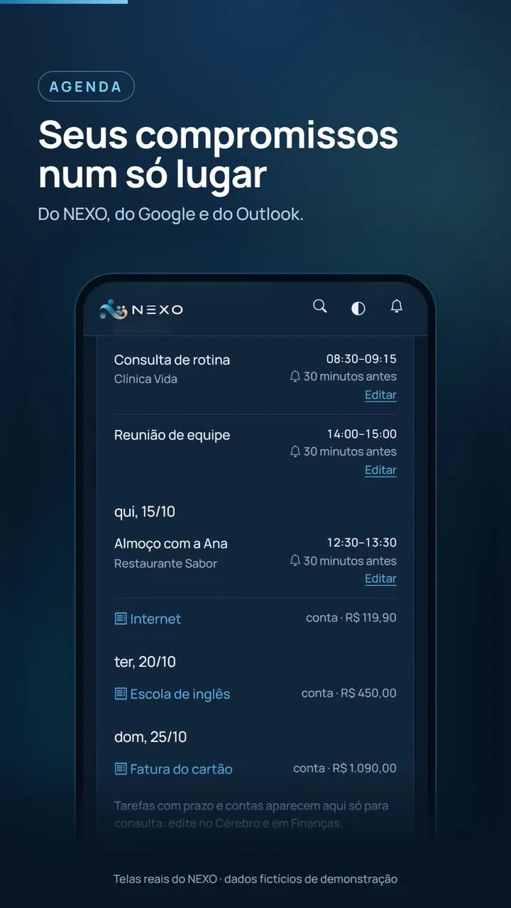 Agenda com compromissos e contas da semana.