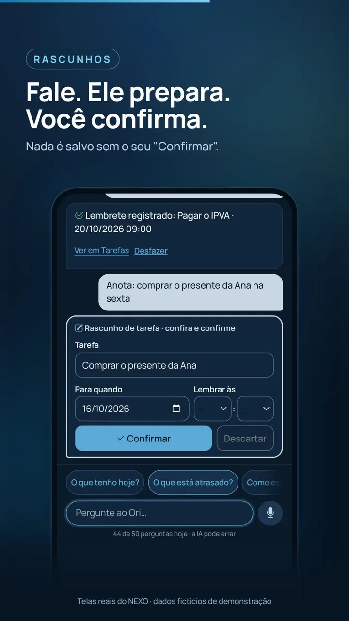 Conversa com o Ori criando um rascunho de tarefa para confirmar.