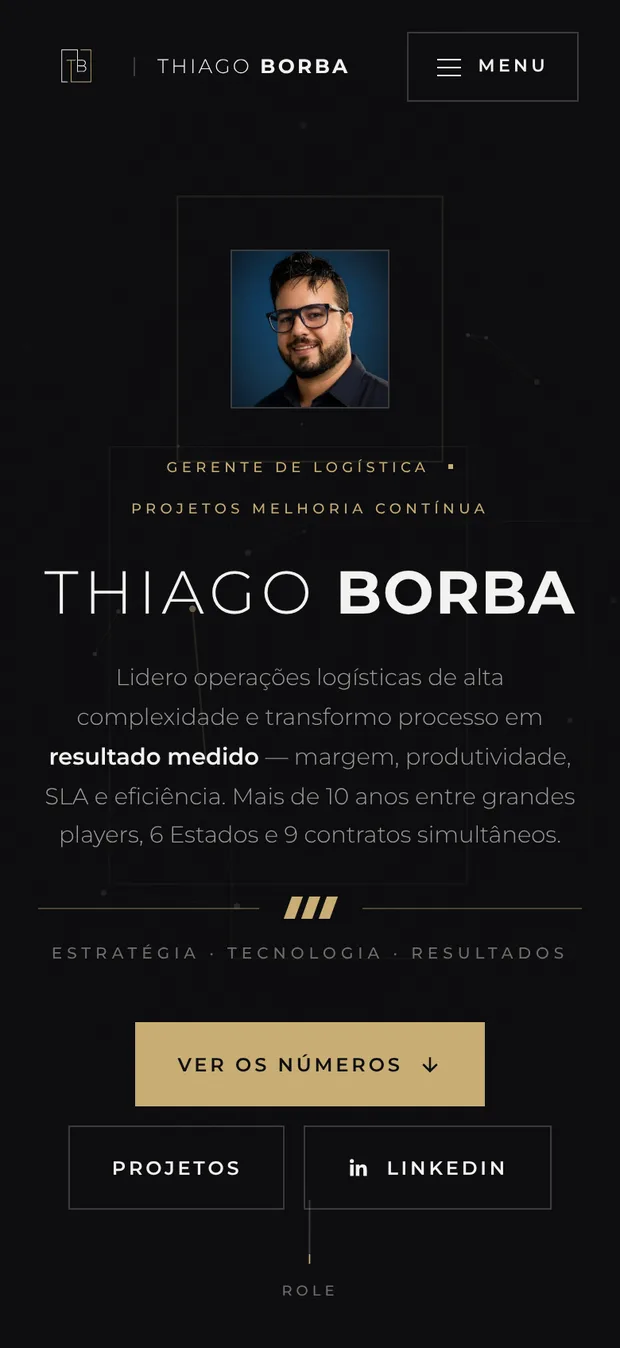 Versão mobile do portfólio de Thiago Borba.
